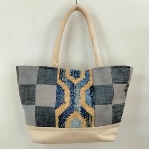 Camel Threads Tote bag blue and cream double strap lined with pockets